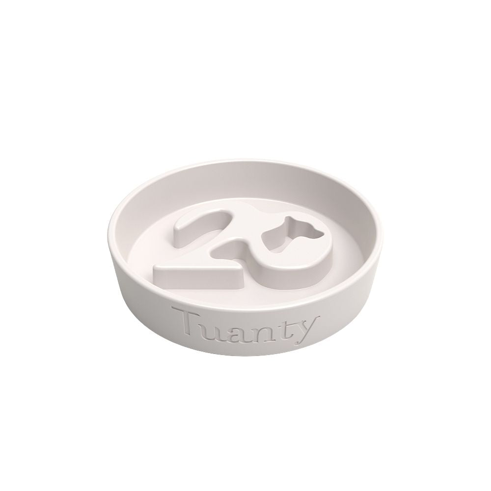 White ceramic slow feeder bowl for dogs - promotes healthy digestion and matches Tuanty dog fresh food maker